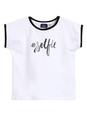 Girls White Short Sleeve Knitted T- Shirt